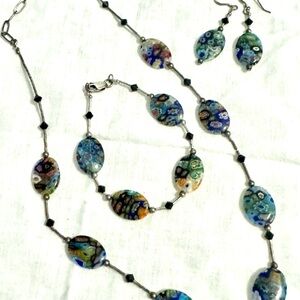 Handmade Floral Glass Necklace Set